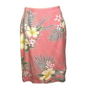 Vintage Tommy Bahama 100% Silk Size 6 Pink Hibiscus Tropical Print Wrap Skirt